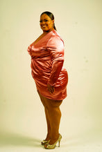 Load image into Gallery viewer, PINK SATIN RUCHED WRAP DRESS
